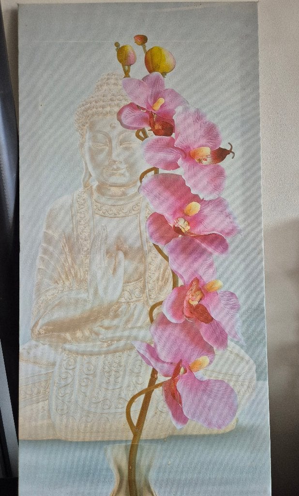 Boeddha Boedha met orchidee schilderij, Ophalen, Zo goed als nieuw, Schilderij
