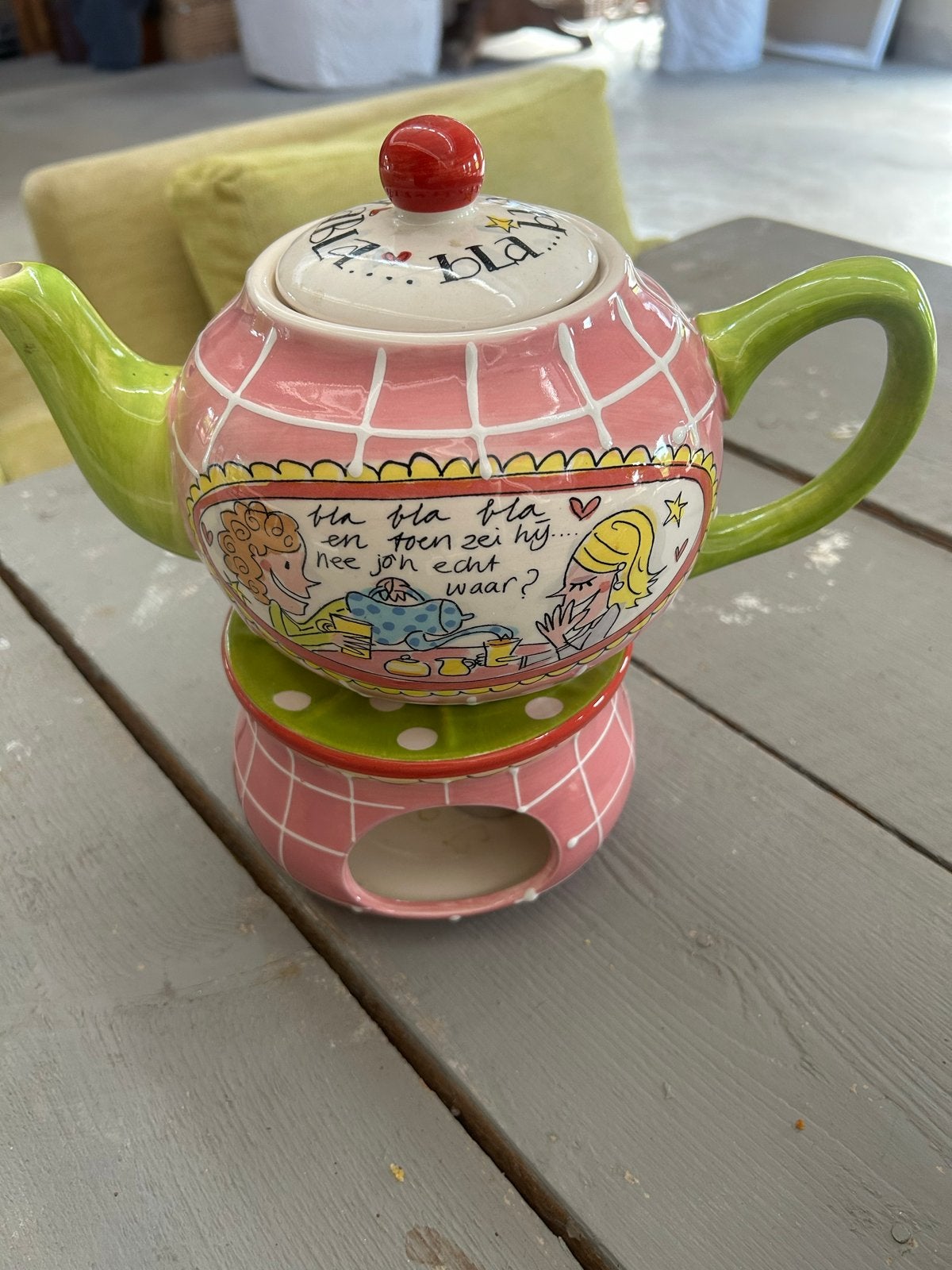 Blond Amsterdam Theepot met Warmhouder, Gebruikt, Ophalen of Verzenden, Steen/keramiek, Meerkleurig