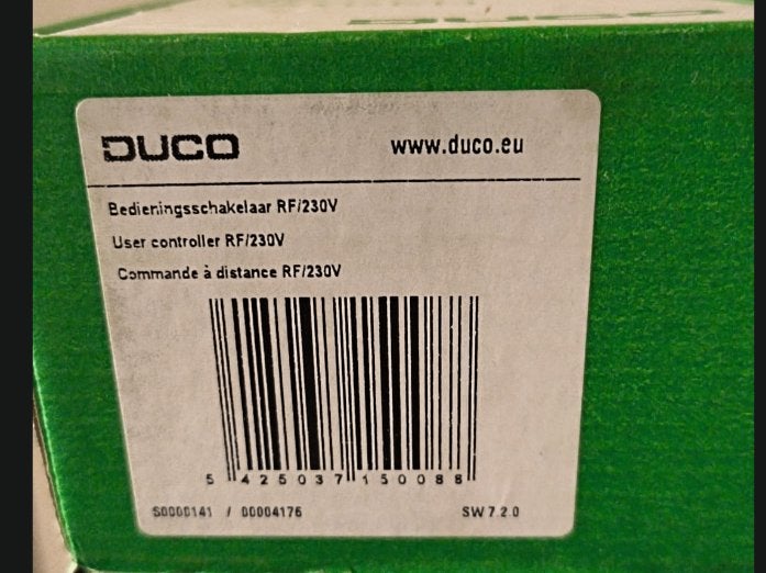 DUCO Bedieningsschakelaar RF/230VAC – Ventilatie, Ophalen of Verzenden, Nieuw, Afzuiger