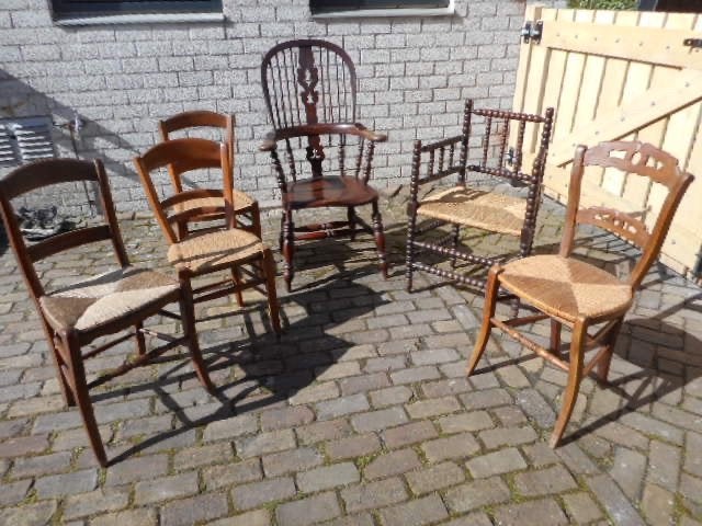 Engelse windsor stoel en 5 boerenstoelen in 1 koop, Ophalen