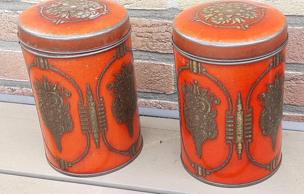Vintage blikken voorraad rood 2x, Verzamelen, Ophalen of Verzenden, Gebruikt, Overige