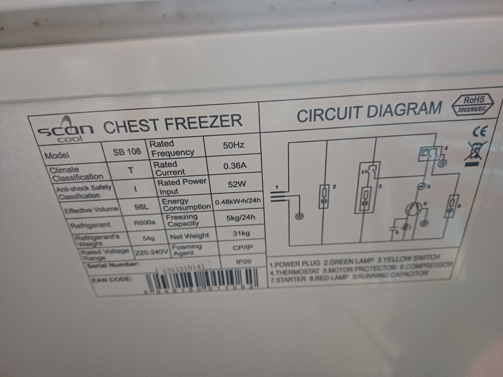 Scan Chest Freezer SB 106 - Diepvrieskist te koop, Witgoed en Apparatuur, Vrieskist, Gebruikt, Ophalen, 85 tot 120 cm