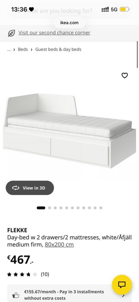 IKEA Flekke Day-Bed, Ophalen, Verstelbaar, Wit, Tweepersoons