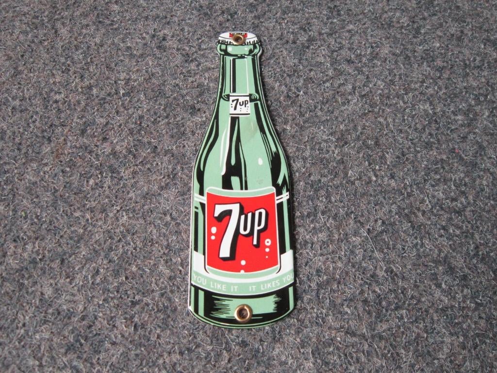 7UP FLES EMAILLE RECLAMEBORD, Ophalen, Zo goed als nieuw, Reclamebord