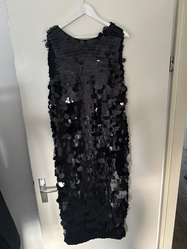 Asos design luxe kuitlange paillettenjurk zwart maat 42, Verzenden, Zwart, Maat 42/44 (L), Nieuw