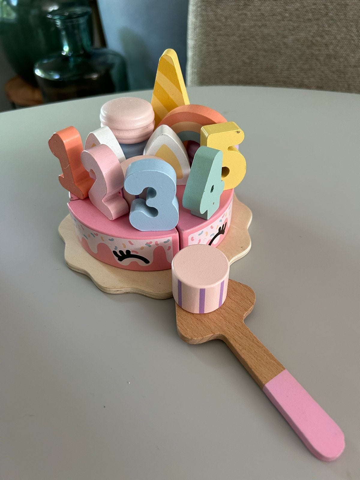 Houten speelgoed taart met cijfers en accessoires, Ophalen of Verzenden, Zo goed als nieuw, Overige typen