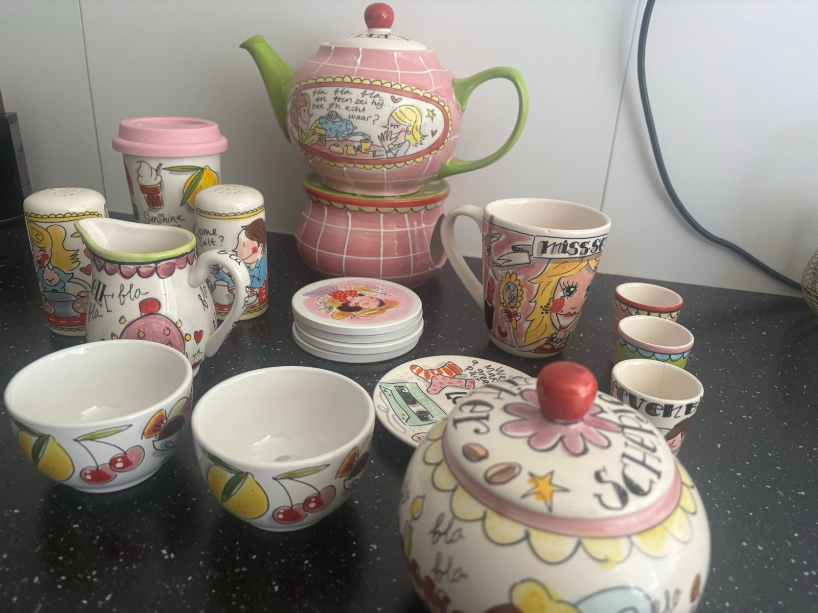 Blond Amsterdam servies theepot, kopjes, schaaltjes, etc., Gebruikt, Keramiek, Ophalen of Verzenden, Modern