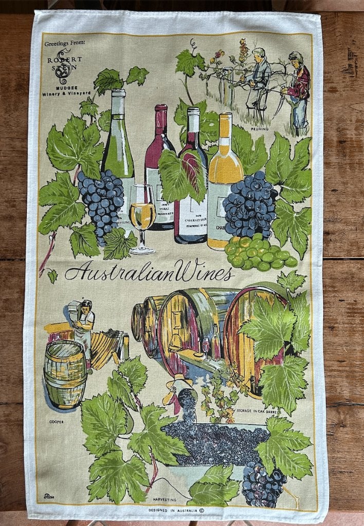 Theedoek vintage Australian wines, Linnen, Meerkleurig, Zo goed als nieuw, Theedoek of Handdoek