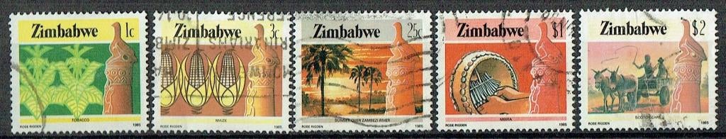 Zimbabwe 1985 Landbouw Tabak mais Palmen Mbira Schotse, Verzenden, Gestempeld, Dier of Natuur