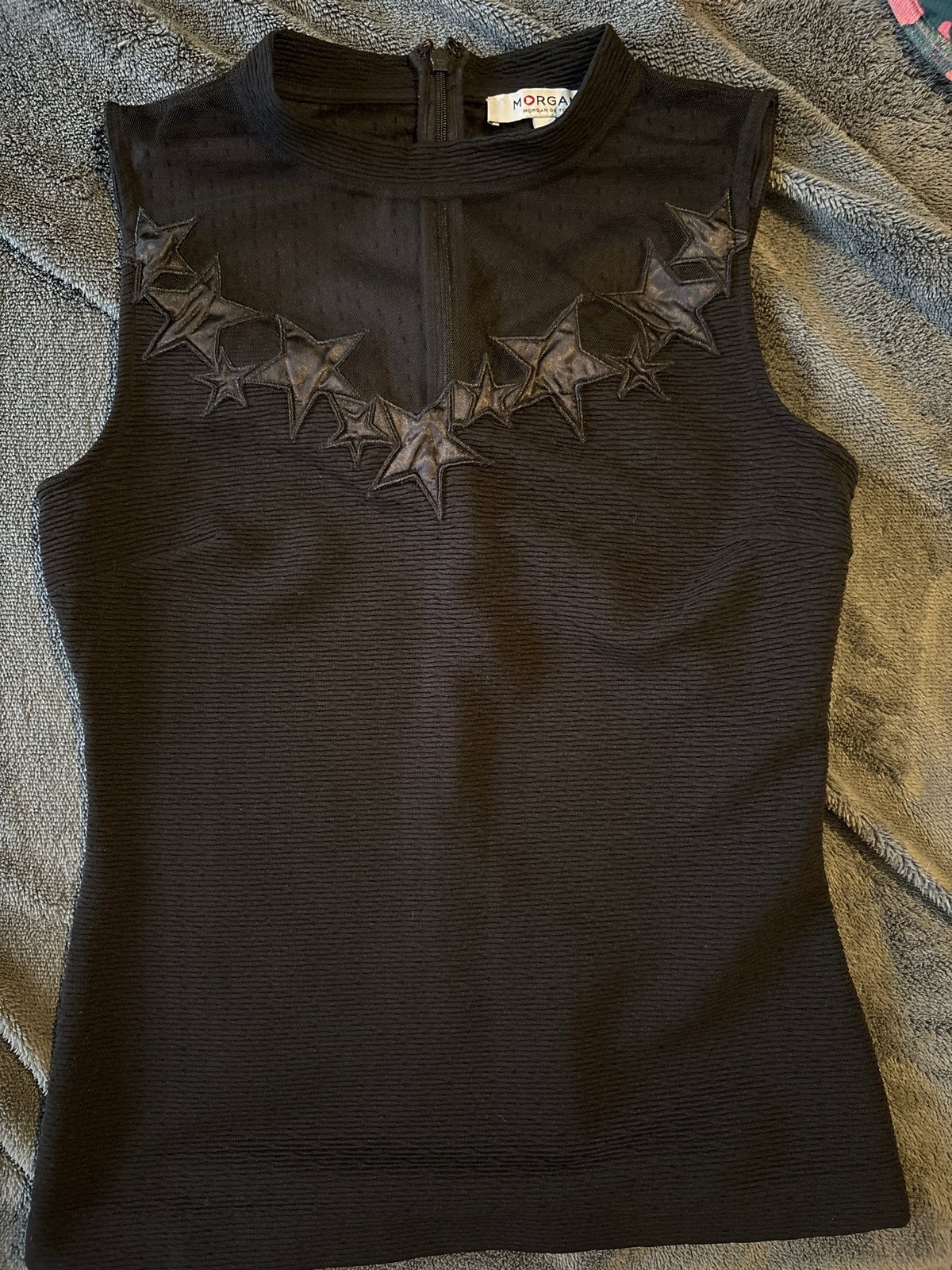 Morgan top maat S met mesh en sterren voorkant, Zwart, Ophalen of Verzenden, Gedragen, Maat 36 (S)