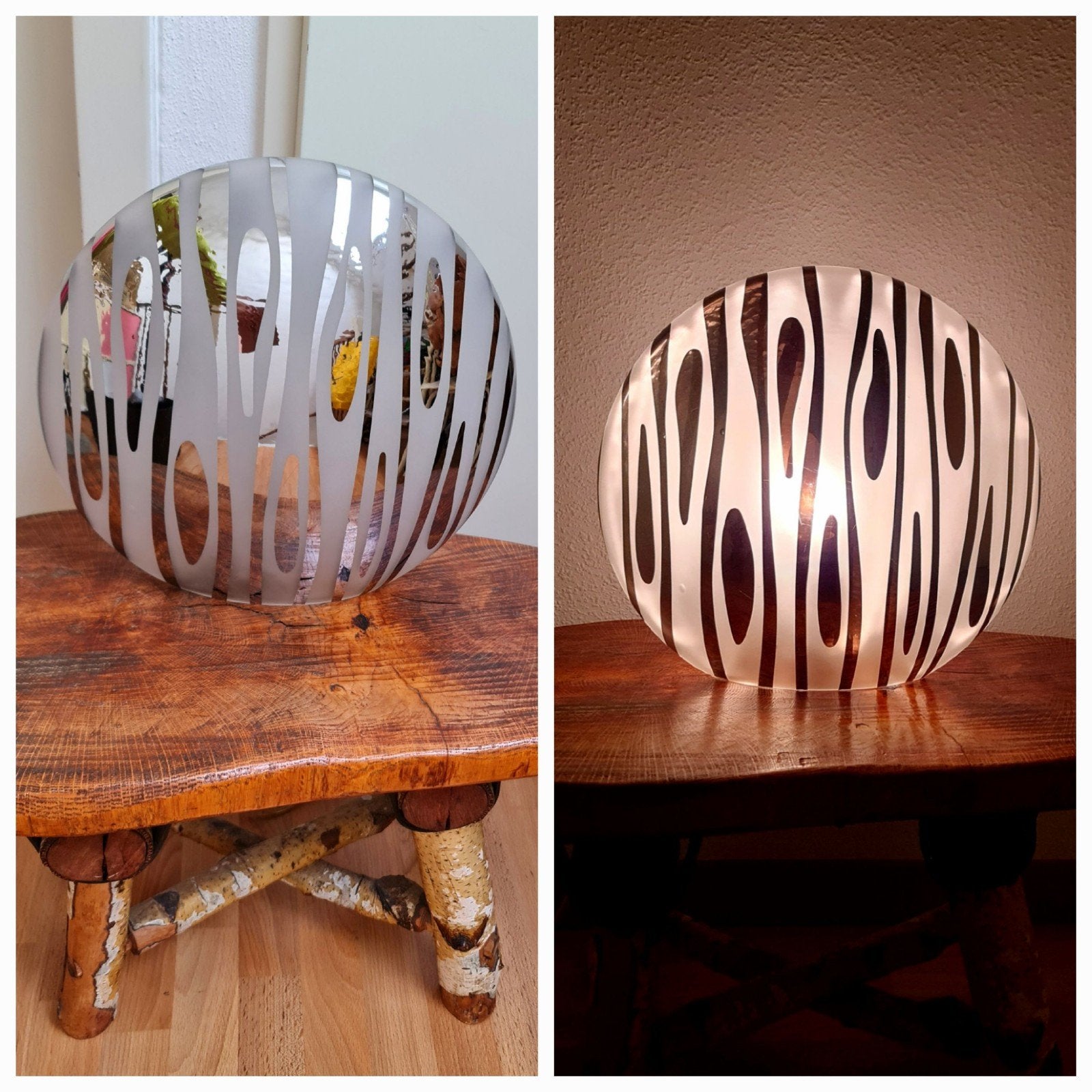 Tafellamp glas zebra motief design sfeerlicht zonder chips, Ophalen
