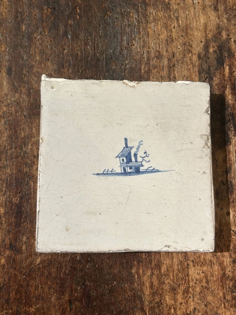 Prachtig antieke tegel van huisje met schoorsteen (17e eeuw), Antiek en Kunst, Ophalen of Verzenden