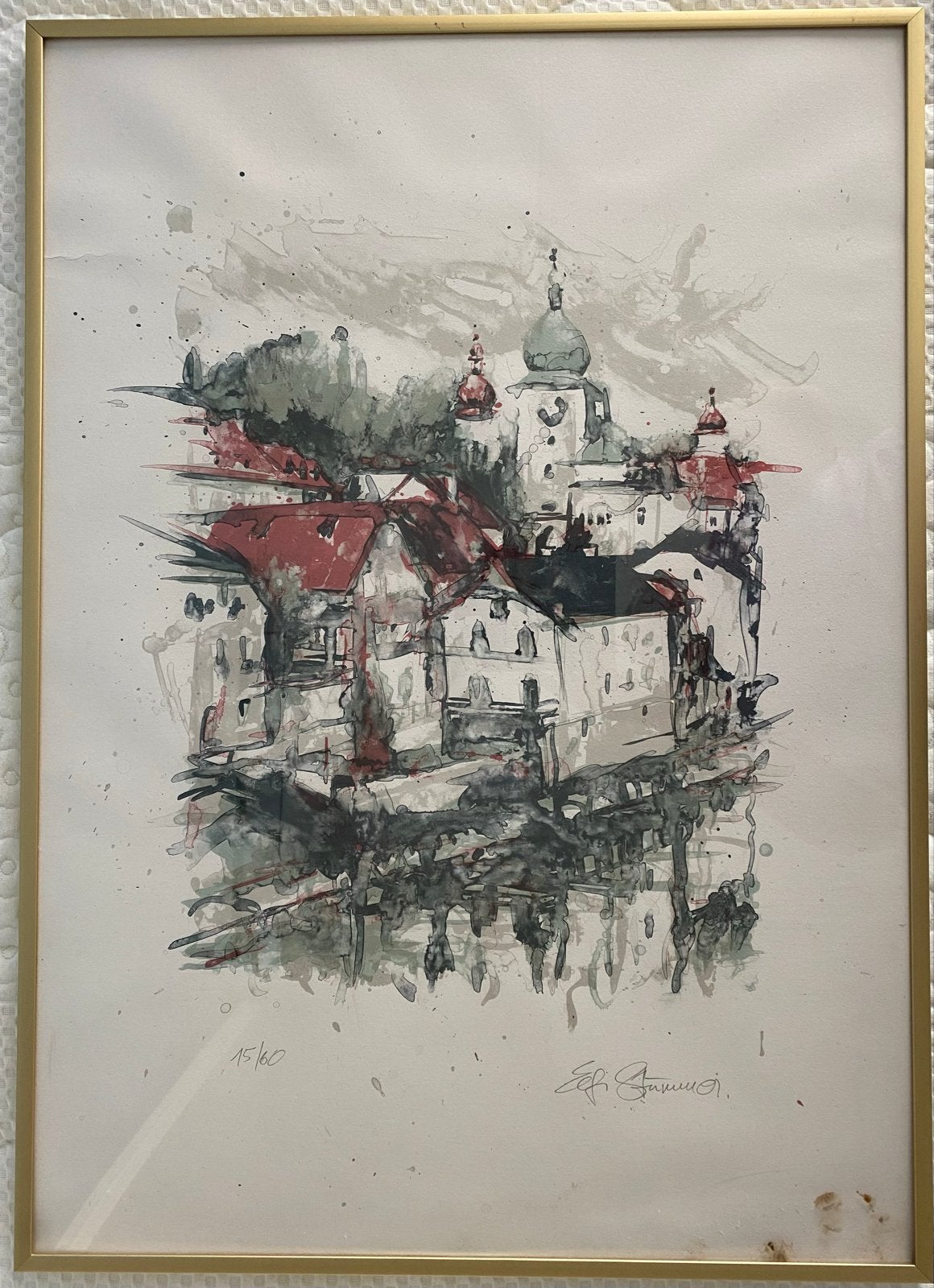 Elfi Stummer - Am Fluss (Waidhofen), Lithografie, ingelijst, Antiek en Kunst, Kunst | Litho's en Zeefdrukken, Gelimiteerde oplage