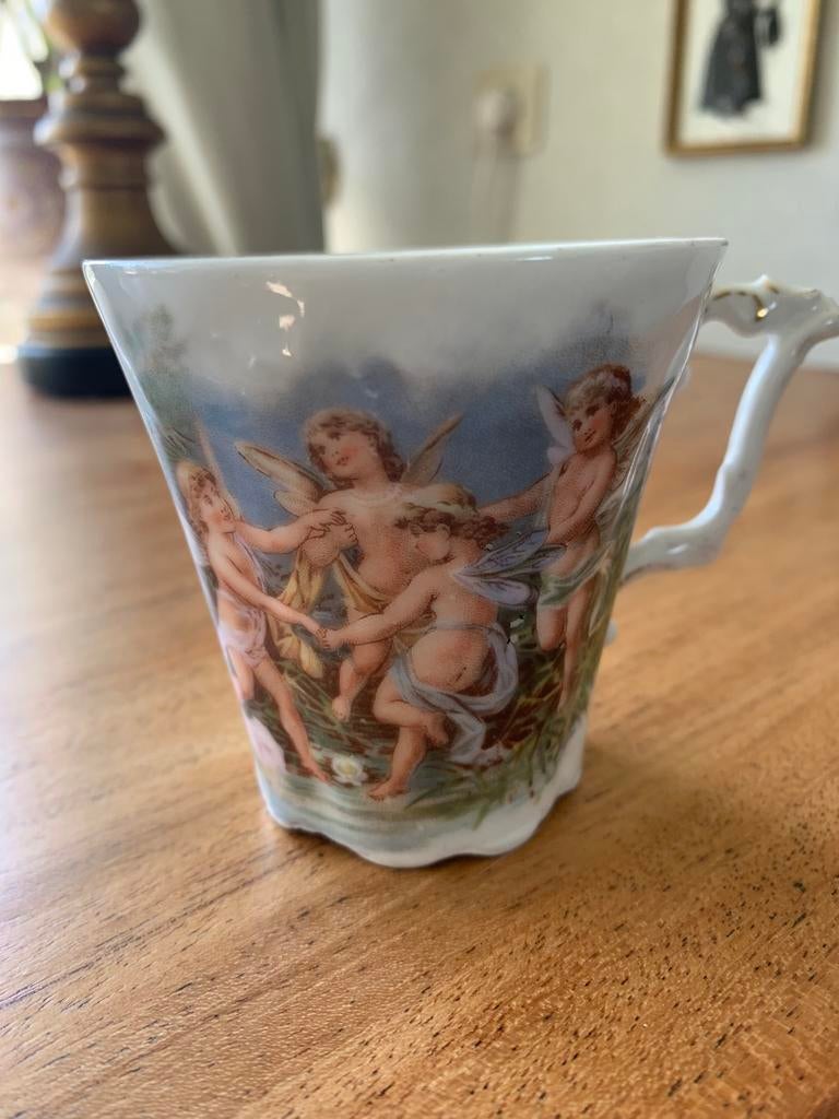 Oud kopje engelen afbeelding, Antiek en Kunst, Antiek | Servies los, Ophalen of Verzenden
