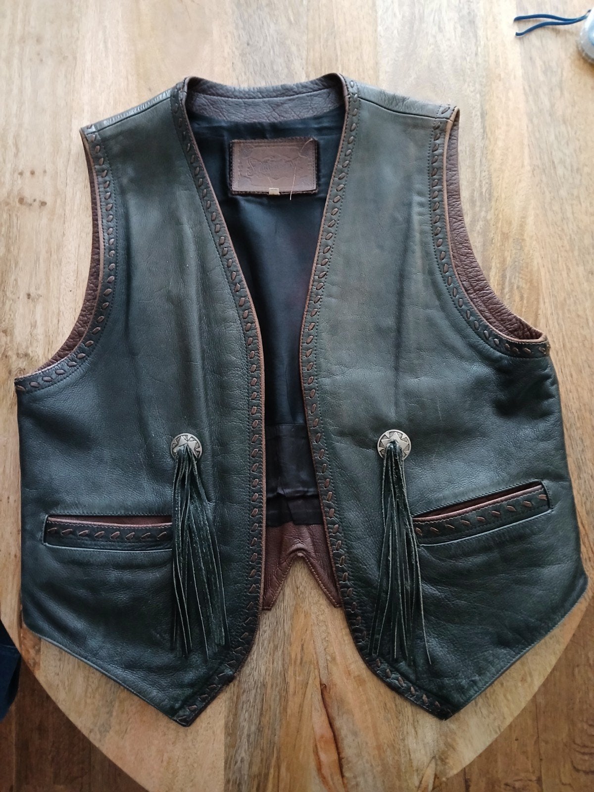 Bikers vest/leren hesje/leren vest maat L, Maat 52/54 (L), Zwart, Strookerspoint, Ophalen of Verzenden