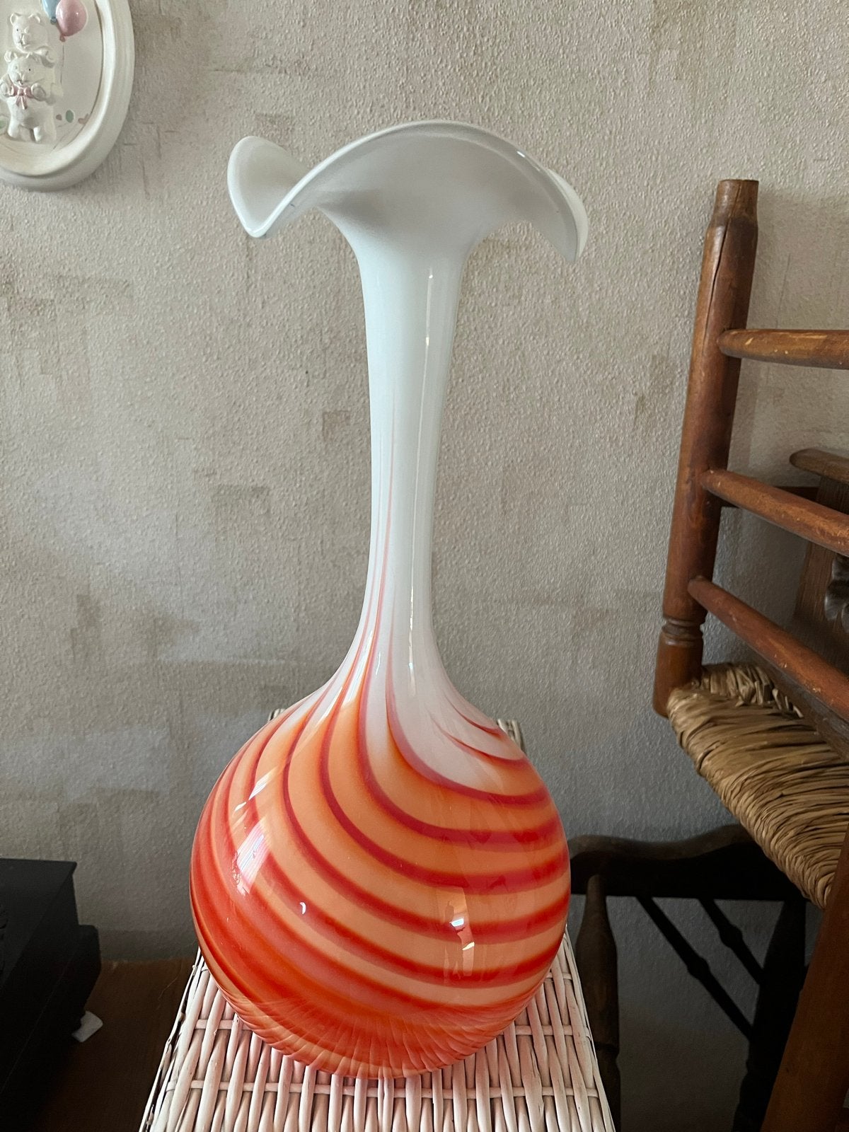 Vintage Murano stijl vaas, oranje en wit glas, Ophalen