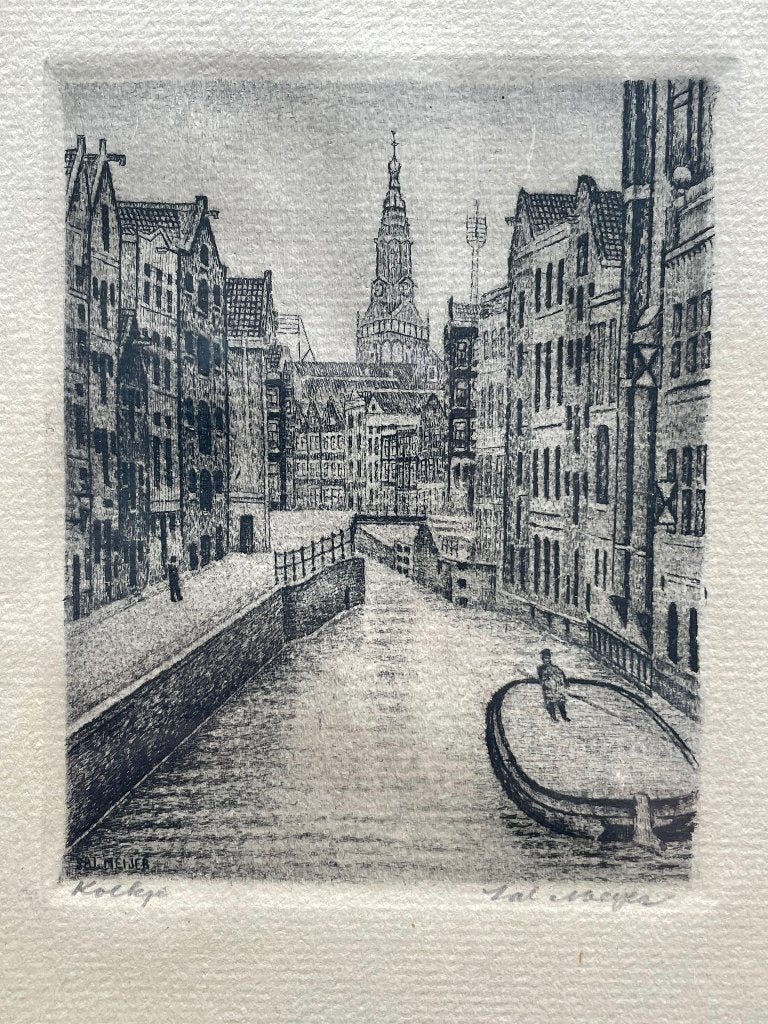 Ets Kolkje te Amsterdam van Sal Meijer, Antiek en Kunst, Kunst | Etsen en Gravures, Ets, Stadsgezicht, 1900 - 1949, Gesigneerd