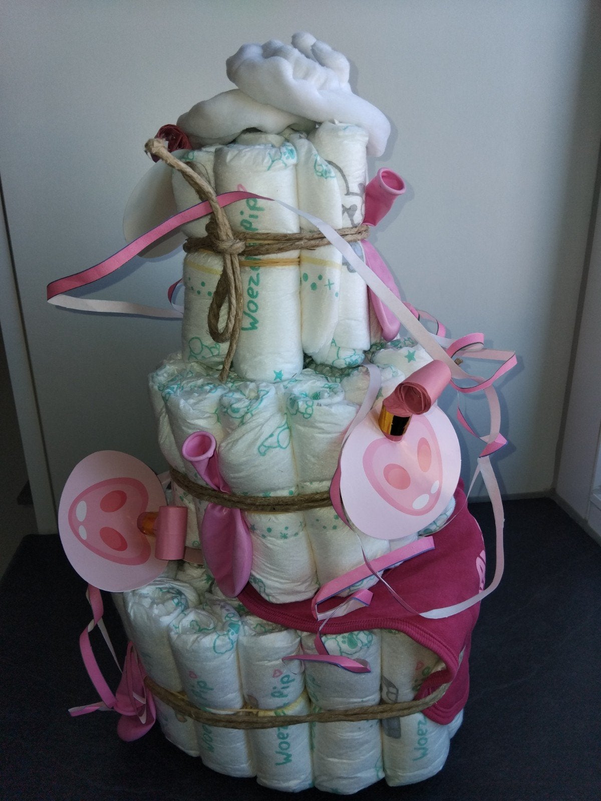 Luiertaart met knuffel - Roze, Ophalen of Verzenden, Nieuw, Kraamcadeau