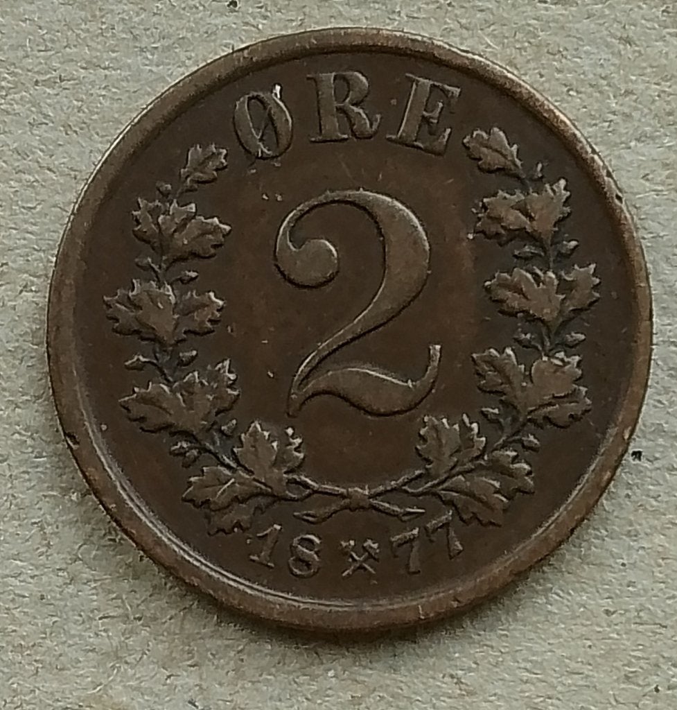 Noorwegen, 2 øre 1877, Ophalen of Verzenden, Overige landen, Losse munt