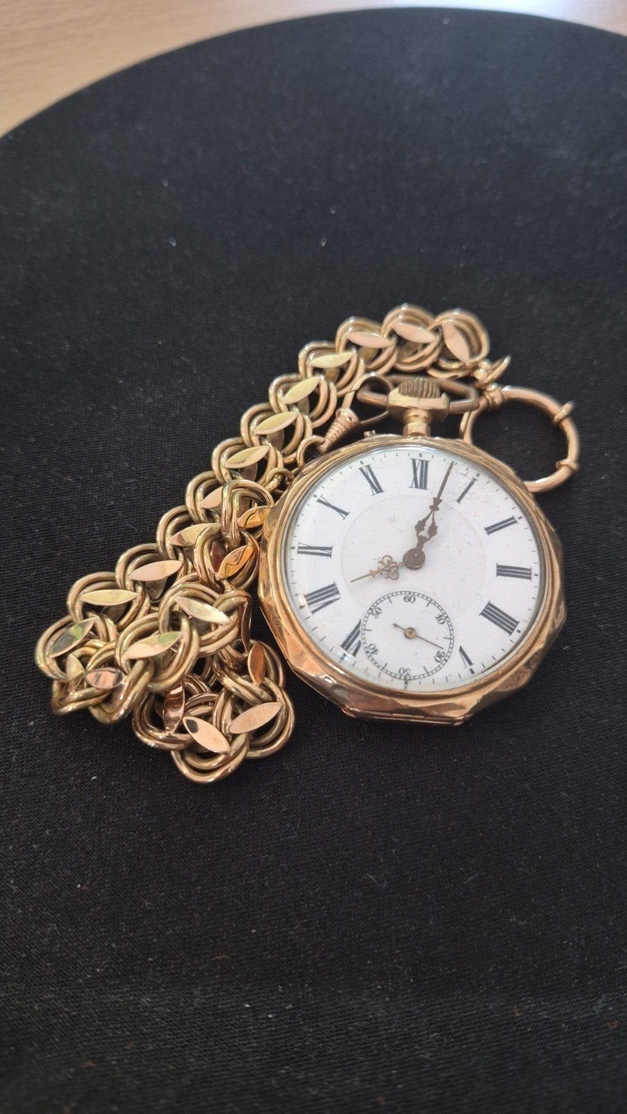 14k Massief Gouden Zakhorloge met Ketting - Werkend, Ophalen of Verzenden, Goud, Zakhorloge, Met ketting