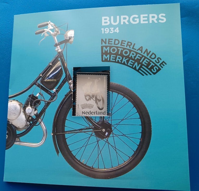 Zilveren postzegel – Ned. motorfietsmerken – Burger 1934, Verzenden, Na 1940, Postfris