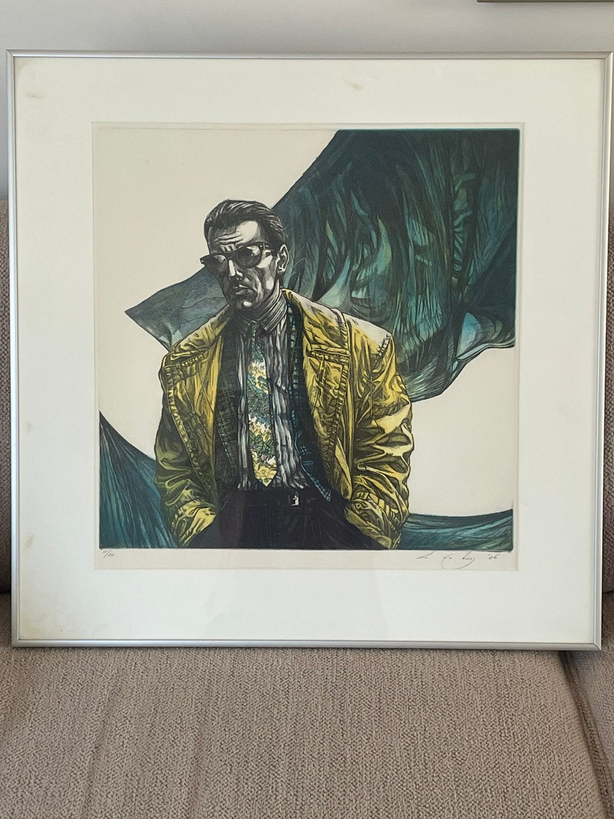 Man met bril - kleurenets Ed van der Kooy, Antiek en Kunst, Ophalen