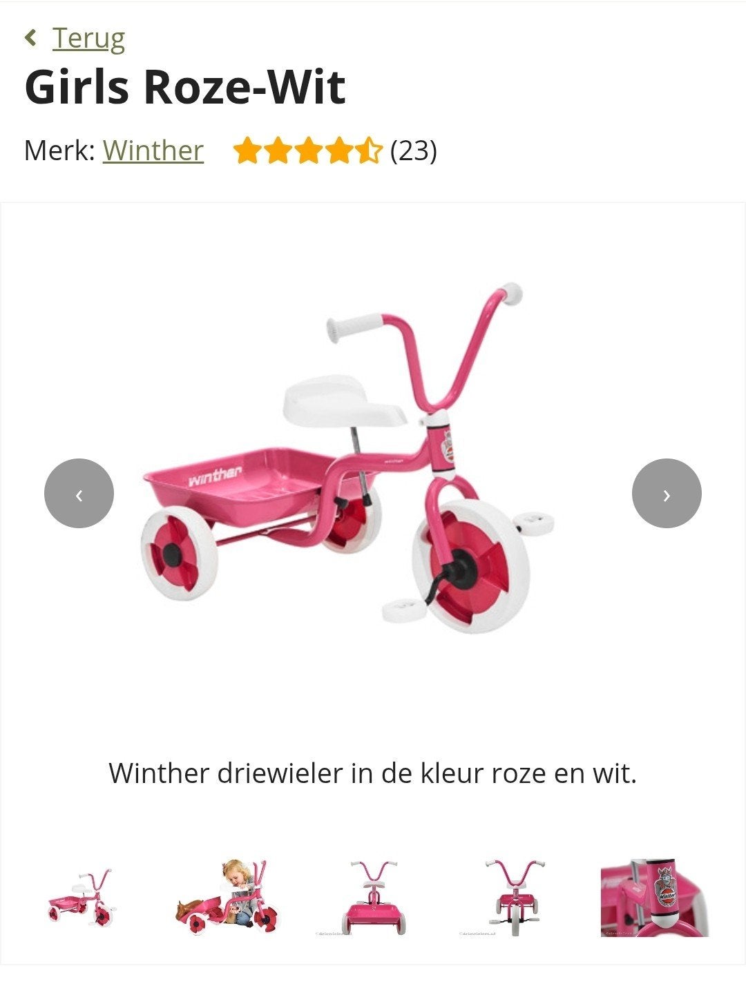 Winther driewieler roze, Fietsen en Brommers, Fietsen | Driewielers, Ophalen, Zo goed als nieuw, Winther, Verstelbare zitting