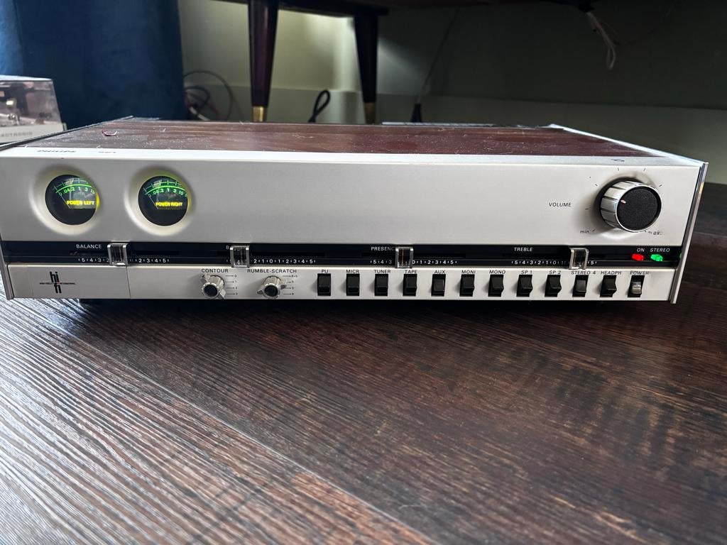 Philips 521 vintage Fish Eye versterker, Gebruikt, 60 tot 120 watt, Stereo, Ophalen