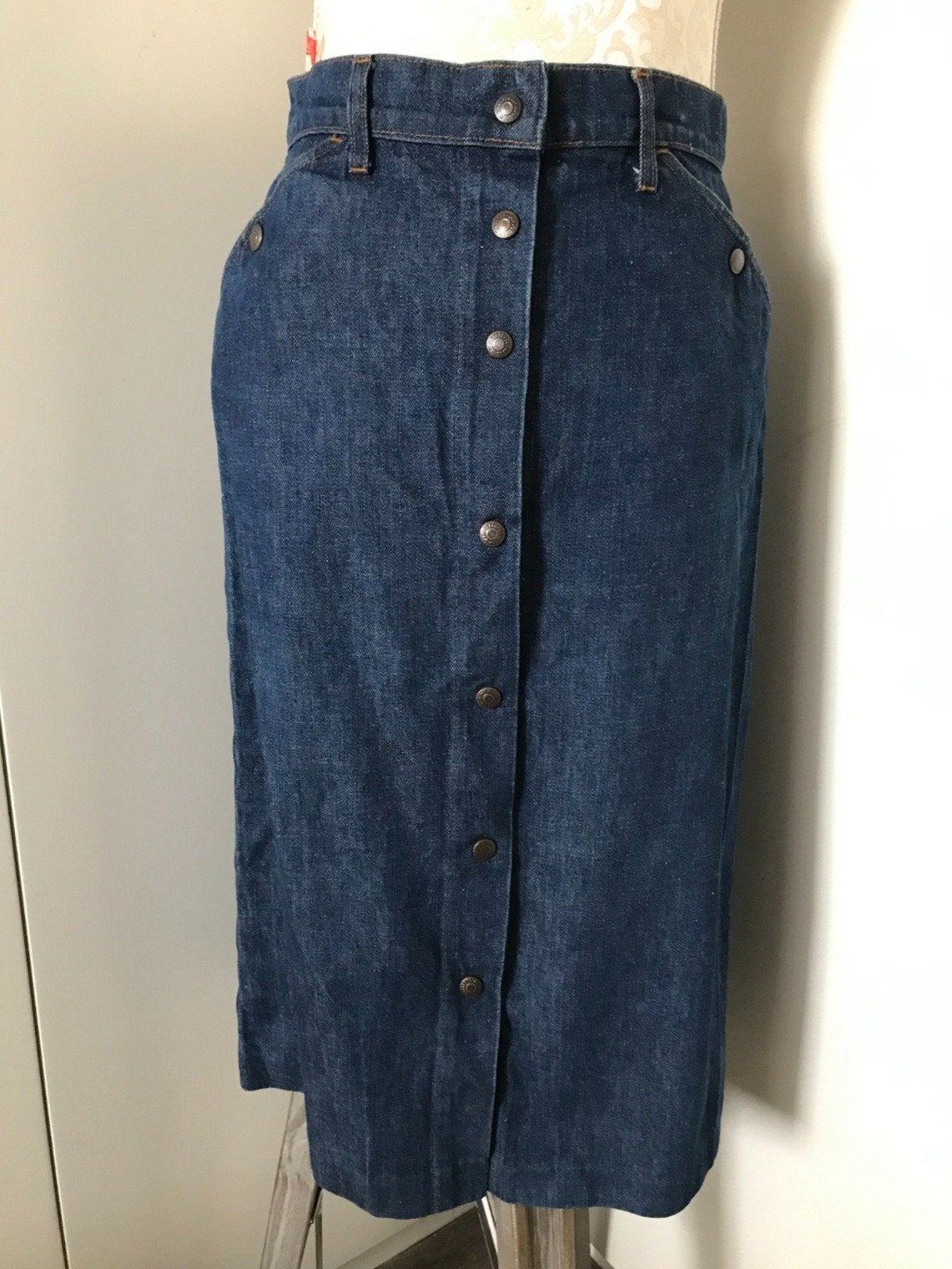 Vintage Levi's Doorknooprok, Kleding | Dames, Rokken, Blauw, Ophalen of Verzenden, Zo goed als nieuw, Maat 36 (S)