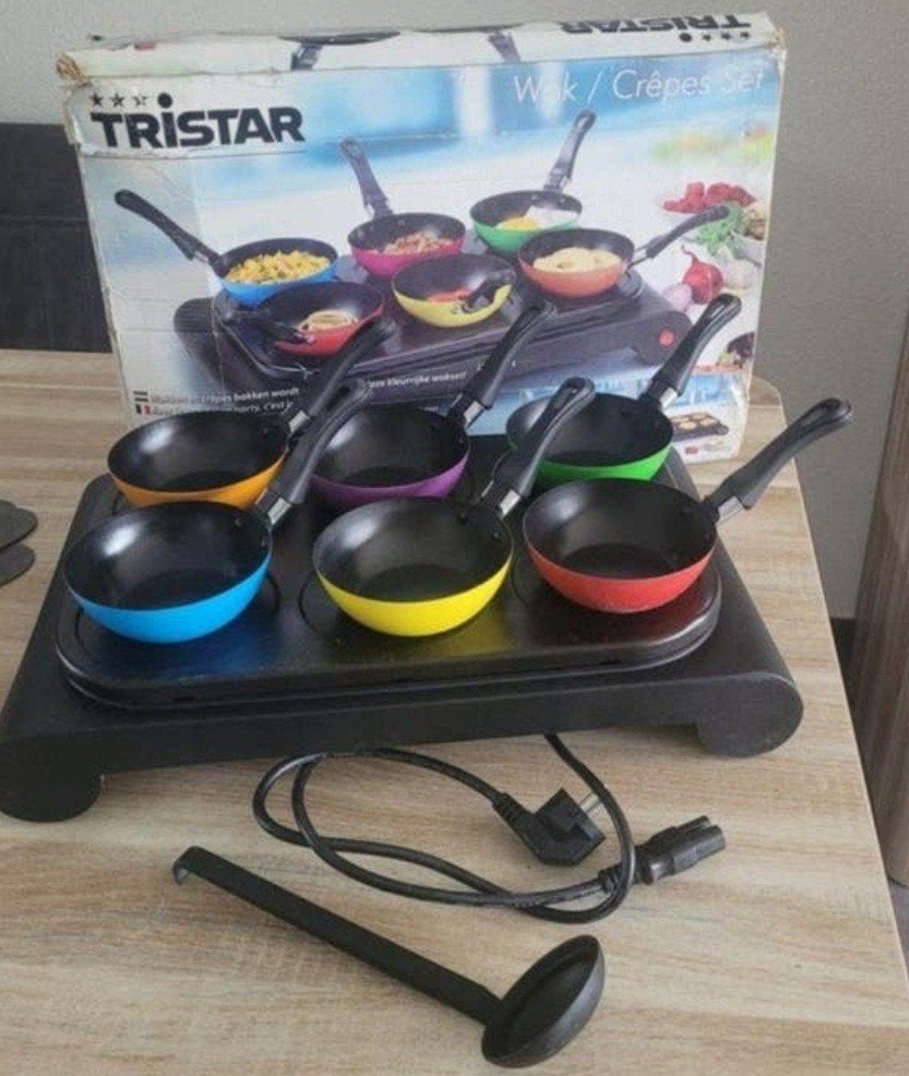 Tristar Wok / Crêpes Set - Kleurrijke Mini Pannetjes, Ophalen of Verzenden, Gebruikt