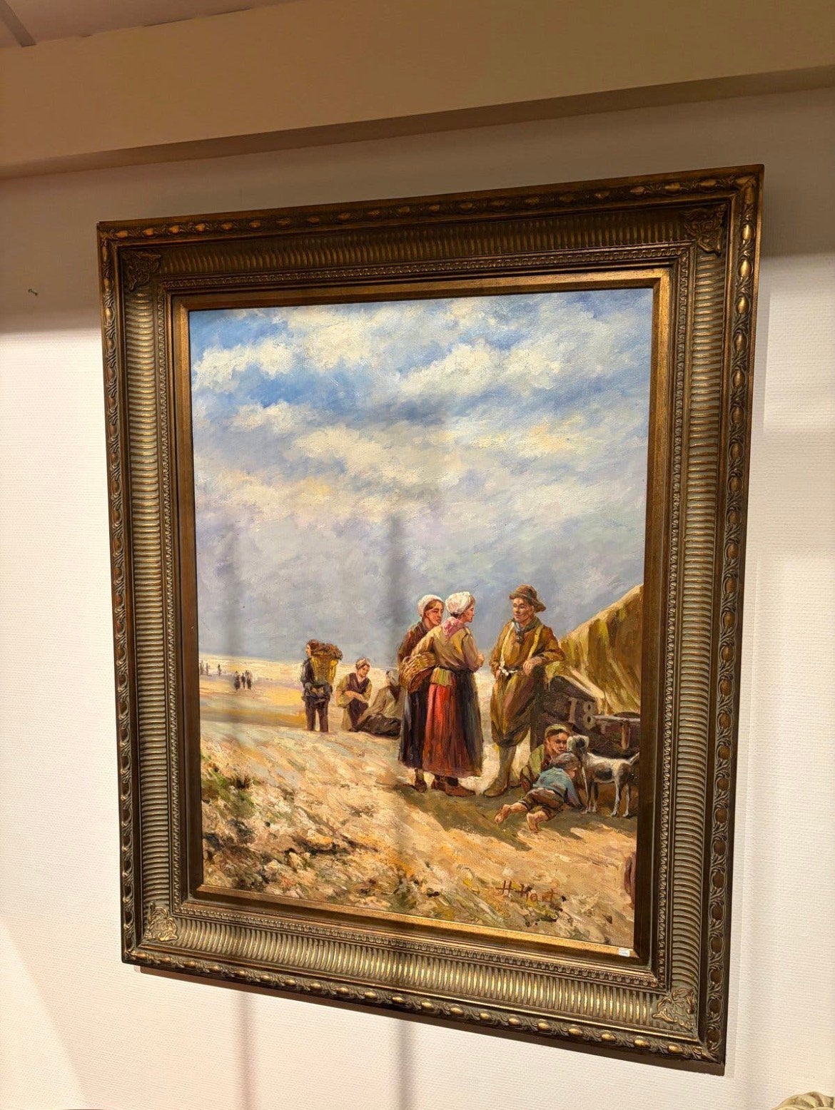 Groot schilderij: Oud Hollandse strandscène Mp, Ophalen, Maritiem / water, Doek, Oud hollands