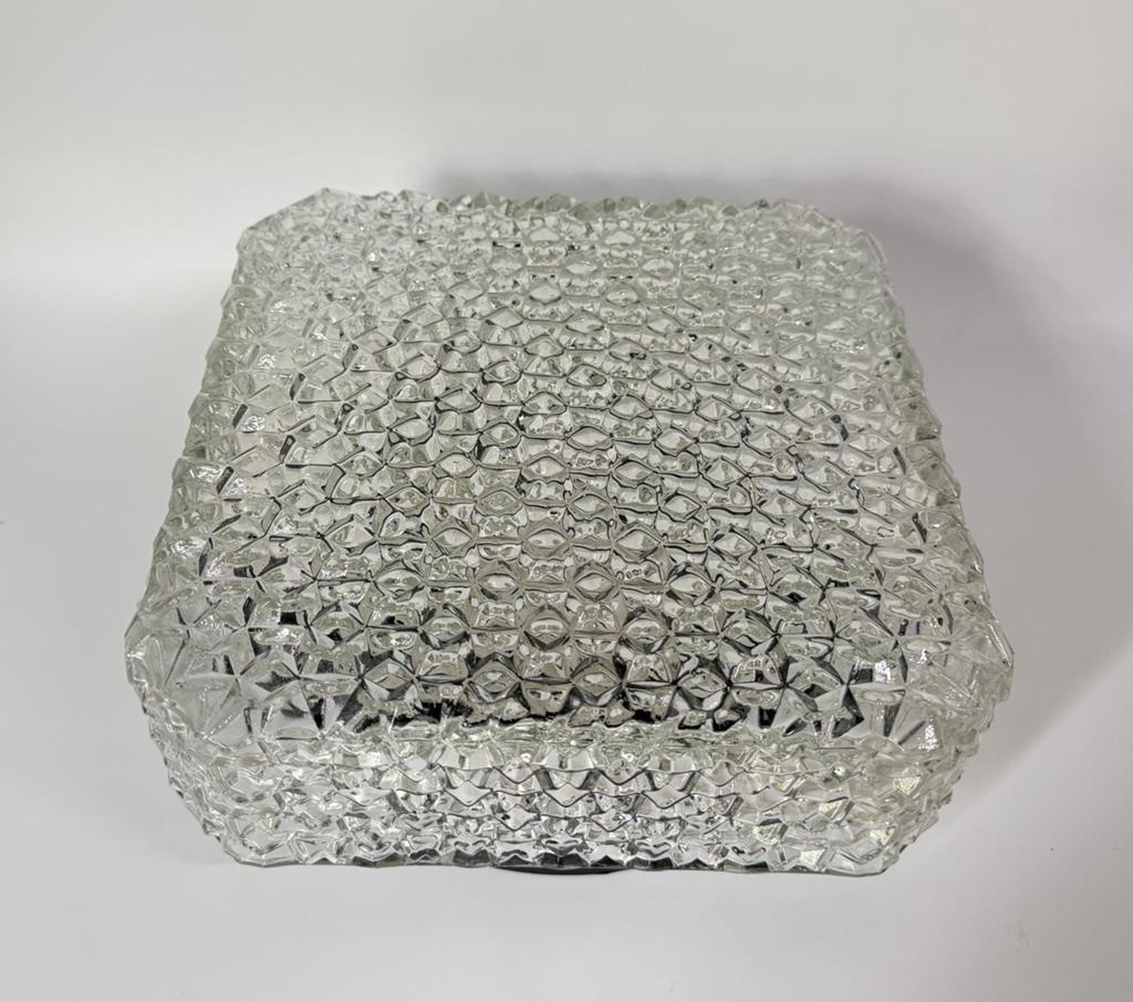 Heldere vierkante fraai bewerkte RZB plafonniere ‘diamant’, Ophalen of Verzenden, Zo goed als nieuw, Glas