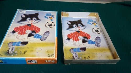 Puzzel voetballende poes, 12 stukjes, met doos, Ophalen of Verzenden, 'T Olde Gre-j, Info@toldegrej.nl, Endepoelstraat 20f Didam