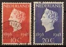 Nederland NVPH nr 504/5 gestempeld Regeringsjubileum 1948, Postzegels en Munten, Postzegels | Nederland, Ophalen of Verzenden