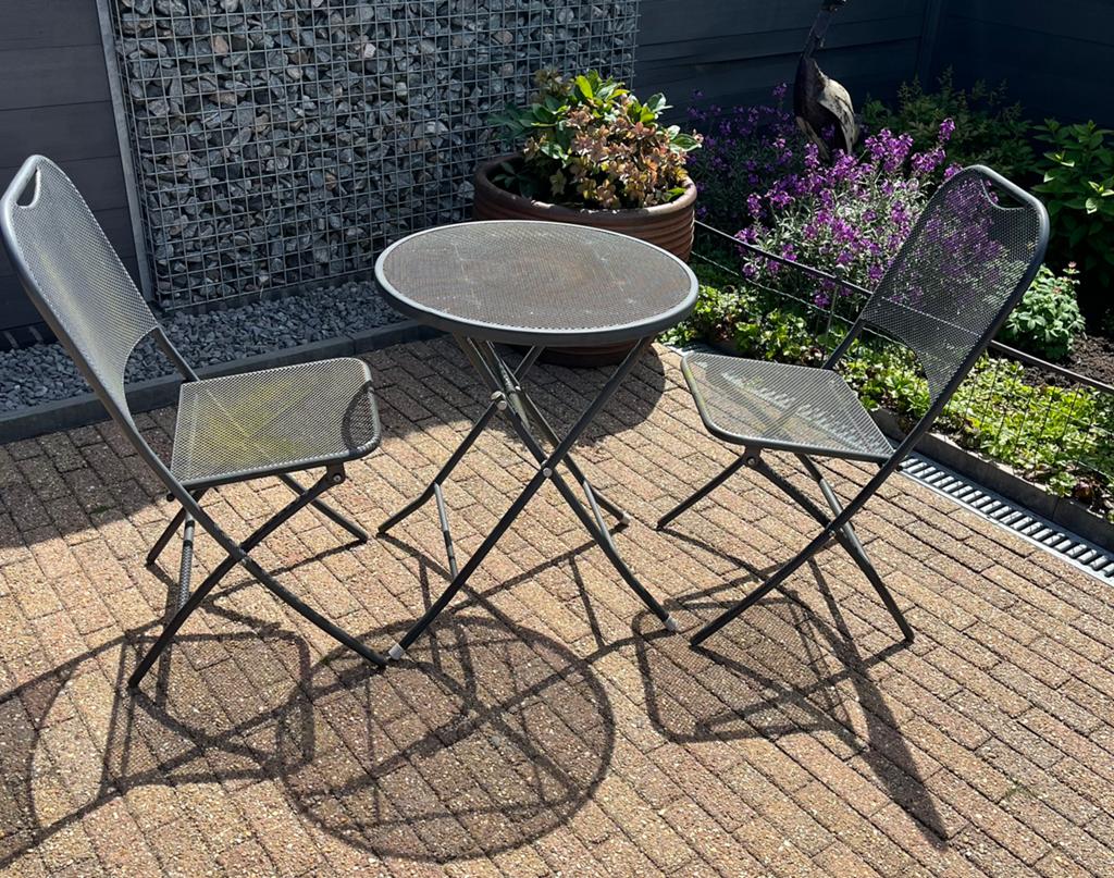 IJzeren tuinsetje, Tuin en Terras, 2 zitplaatsen, Overige materialen, Gebruikt, Bijzettafel