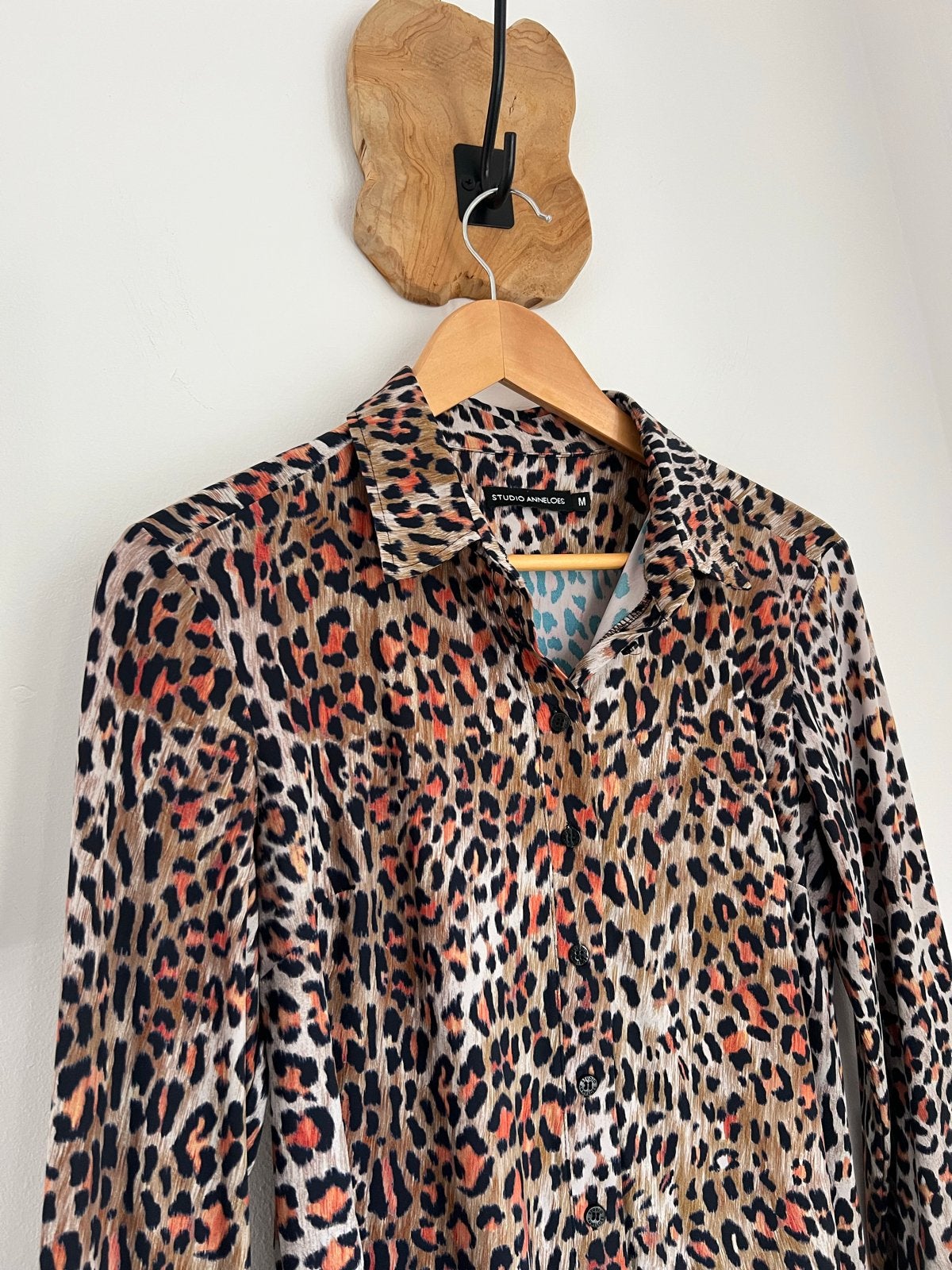 Studio Anneloes travelstof blouse met panterprint maat M, Maat 38/40 (M), Eu, Bruin, Eu