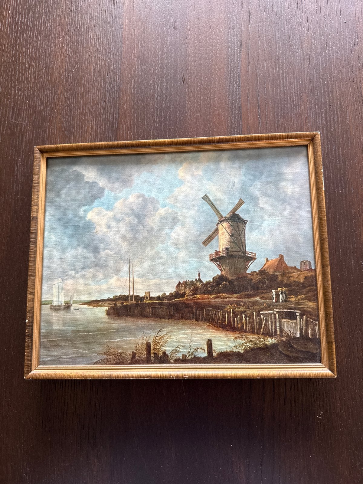 Klassiek Hollands Landschap met Molen - J. van Ruysdael repr, Doek, Ophalen of Verzenden, Landschap, Klassiek