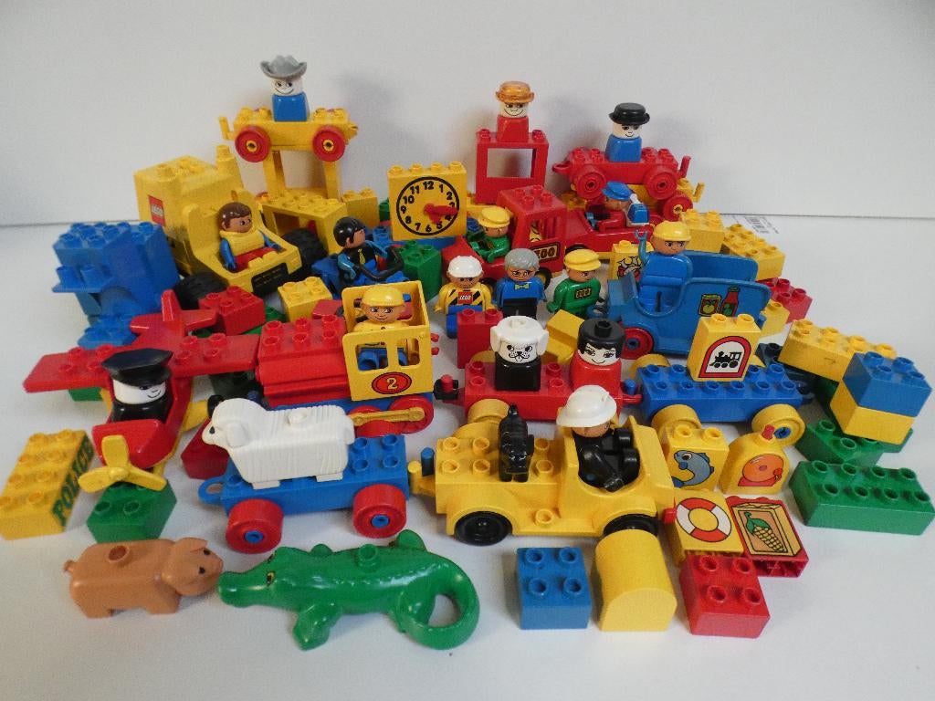 Te koop partij Duplo, motor, auto´s, trein, dieren, enz., Gebruikt, Ophalen of Verzenden, Duplo, Losse stenen