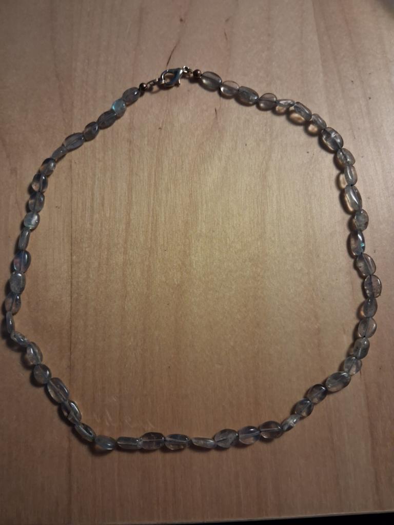 Labradoriet ketting --lengte 45 cm, Sieraden, Tassen en Uiterlijk, Kettingen, Verzenden, Nieuw, Grijs, Steen of Mineraal