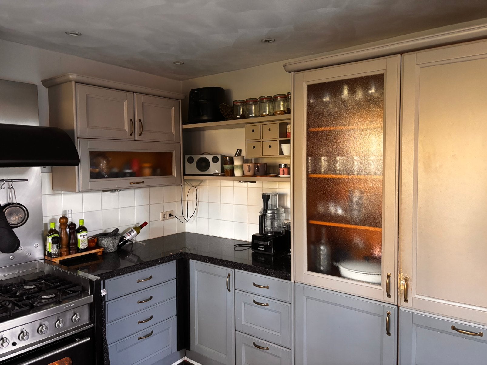 Prachtige massief houten U-keuken , compleet & uniek, Ophalen, Gebruikt, U-keuken, Blauw