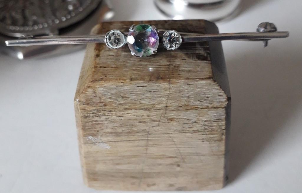 Antieke zilveren broche met strass-steentjes., Sieraden, Tassen en Uiterlijk, Antieke sieraden, Verzenden, Zilver, Broche