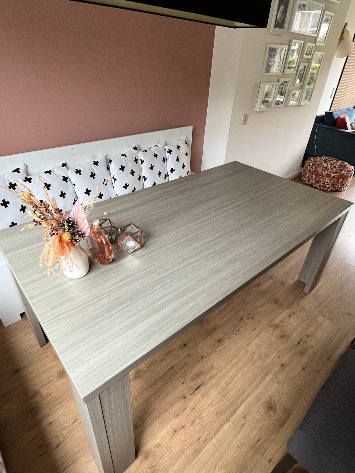 Moderne eettafel, grijs fineer houtlook, 180x95 cm, Huis en Inrichting, Tafels | Eettafels, Ophalen, Gebruikt, 50 tot 100 cm, 150 tot 200 cm