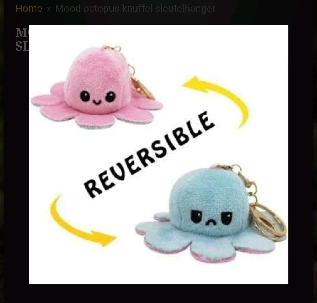 Omkeerbare Octopus Knuffel Sleutelhanger - Blij & Boos, Ophalen of Verzenden, Nieuw, Knuffel of Figuurtje
