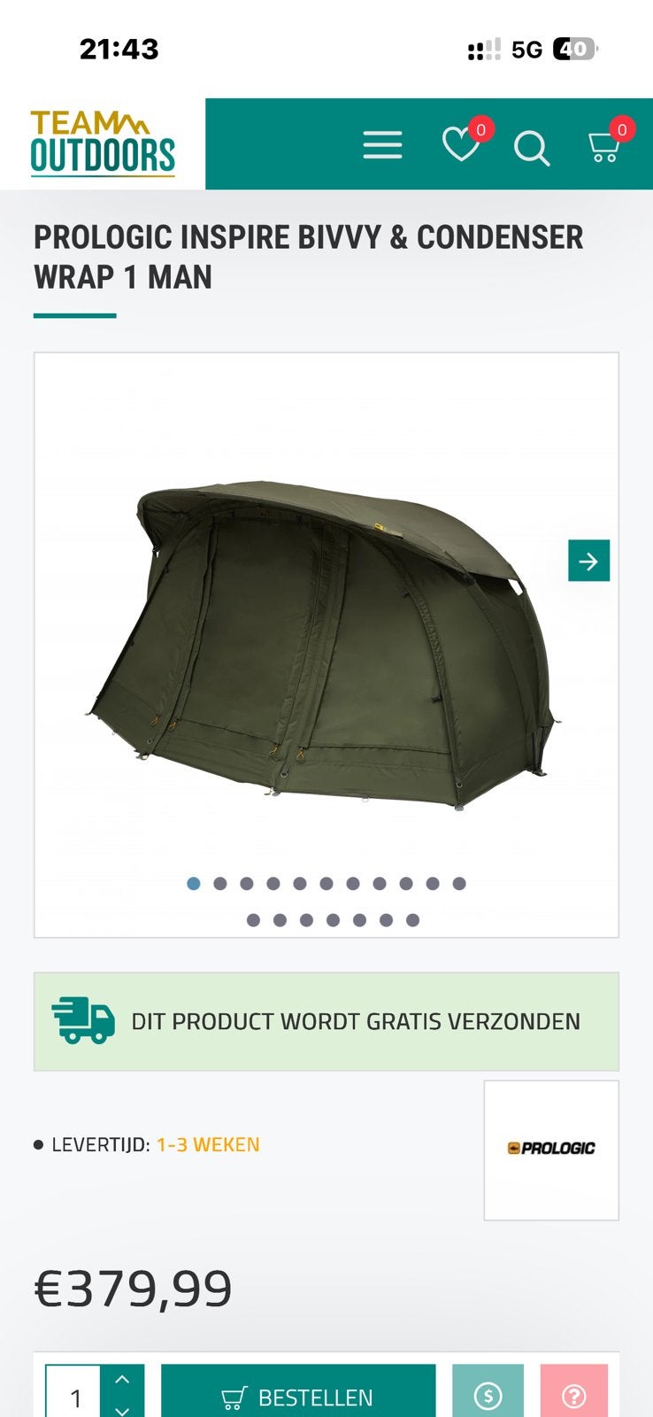 PROLOGIC Inspire Bivy & Condensatiedoek Nieuw staat!!, Ophalen of Verzenden, Gebruikt