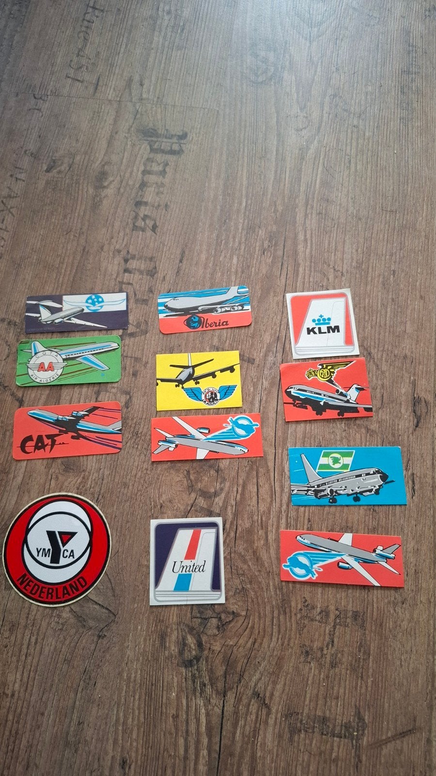 Vintage Vliegtuig Stickers - KLM, Iberia, United, AA, Ophalen of Verzenden, Gebruikt, Overige typen
