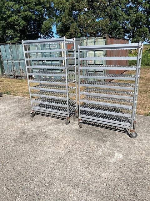 2 mobiele aluminium koelcel etage stelling m veel legborden, Ophalen, Gebruikt