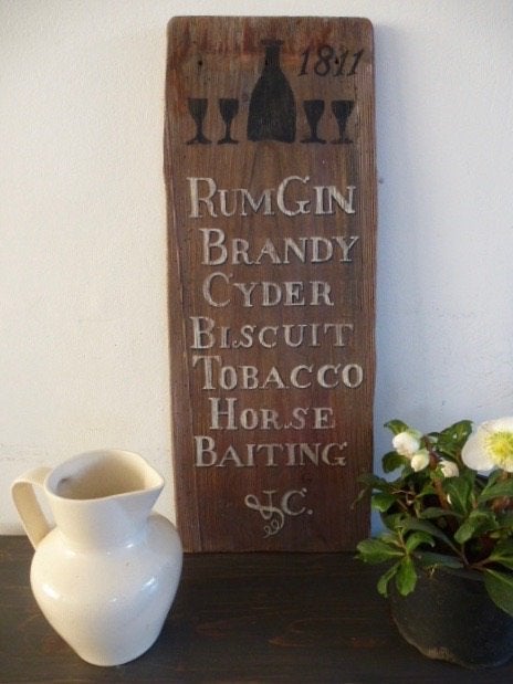 Handgeschilderd paneel/antiek vintage sign/pubbord/Rum Gin, Vintage, 60 cm, Ophalen of Verzenden, Zo goed als nieuw