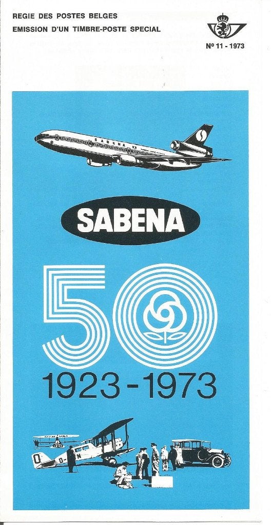 FDC 11/1973 20-05-73 Vijftigjarig bestaan SABENA 8 Fr (FR), Postzegels en Munten, Luchtvaart, Met stempel, Ophalen of Verzenden