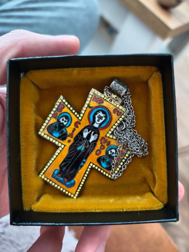 Antieke zilveren kruis hanger met emaille – vermoedelijk Gri, Antiek en Kunst, Antiek | Religie, Ophalen of Verzenden