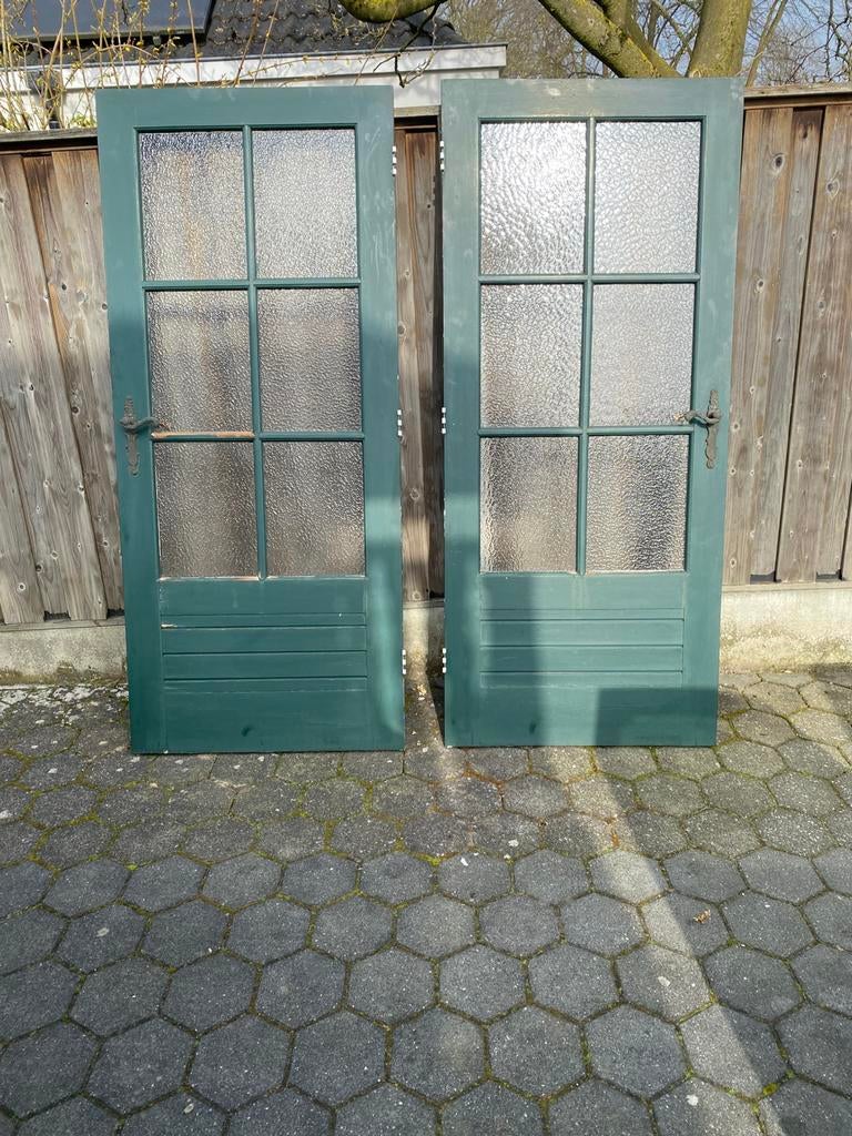 2 hardhouten deuren, Doe-het-zelf en Verbouw, Deuren en Horren, Ophalen, Zo goed als nieuw, Binnendeur, 200 tot 215 cm